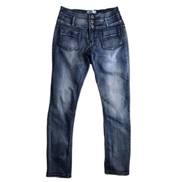 Almost Famous Button Fly Zip High Rise Skinny Jeans Size 11 Stretch Y2K 28x30 - Picture 1 of 11